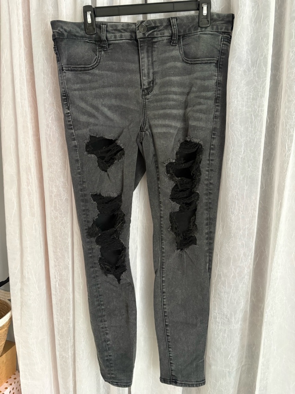 American Eagle Outfitters Dark Grey Distressed Skinny Jeans